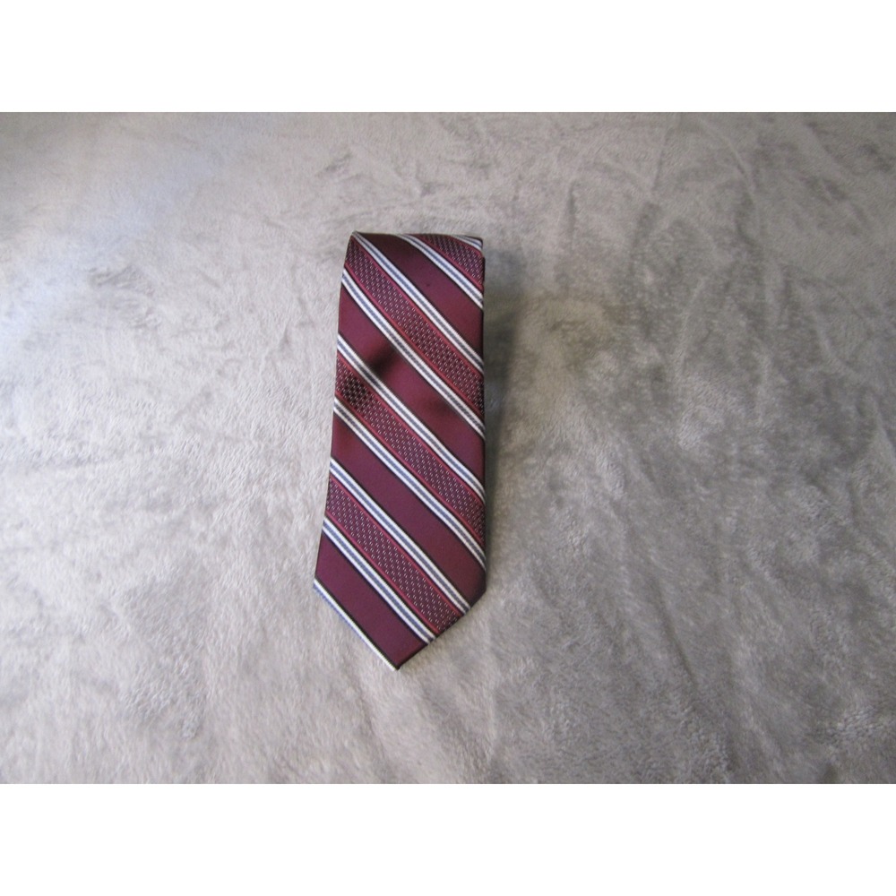 Stacy Adams Mens‎ Burgundy Navy Blue White Striped Microfiber Necktie 59x3.5